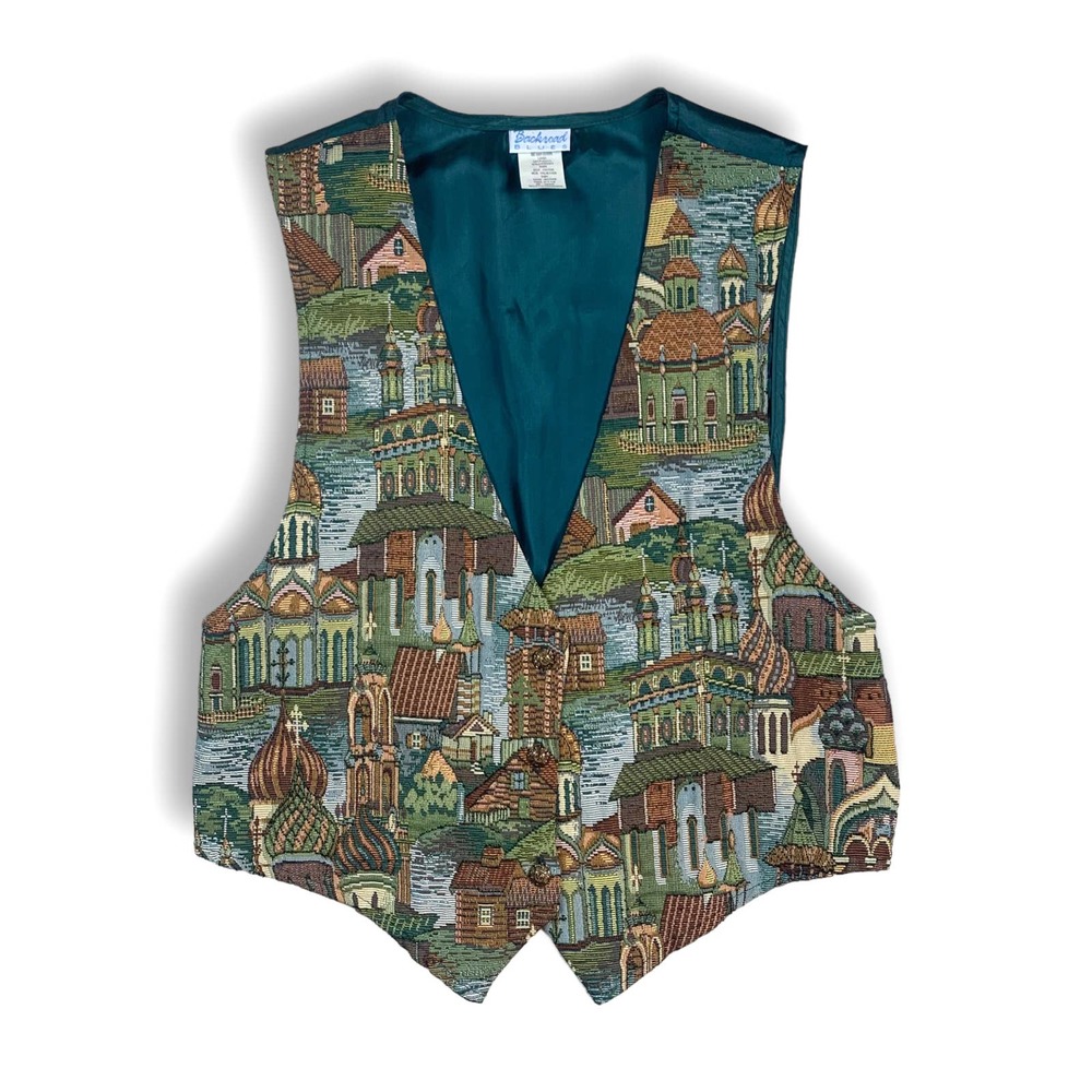 Vintage 80s Backroad Woven Kremlin Russia Village Sleeveless Vest- Women's Large